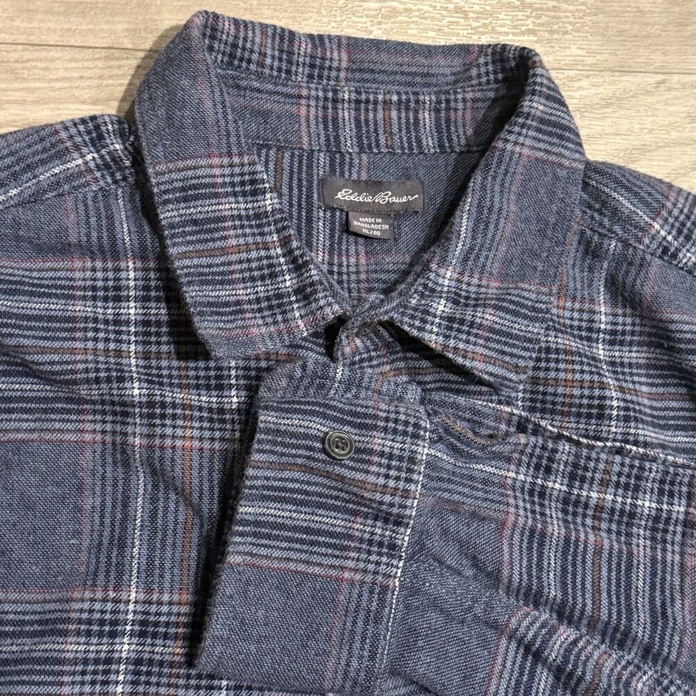 Eddie Bauer Button Down Shirt Mens XL Blue Plaid Excellent Long Sleeve Flannel